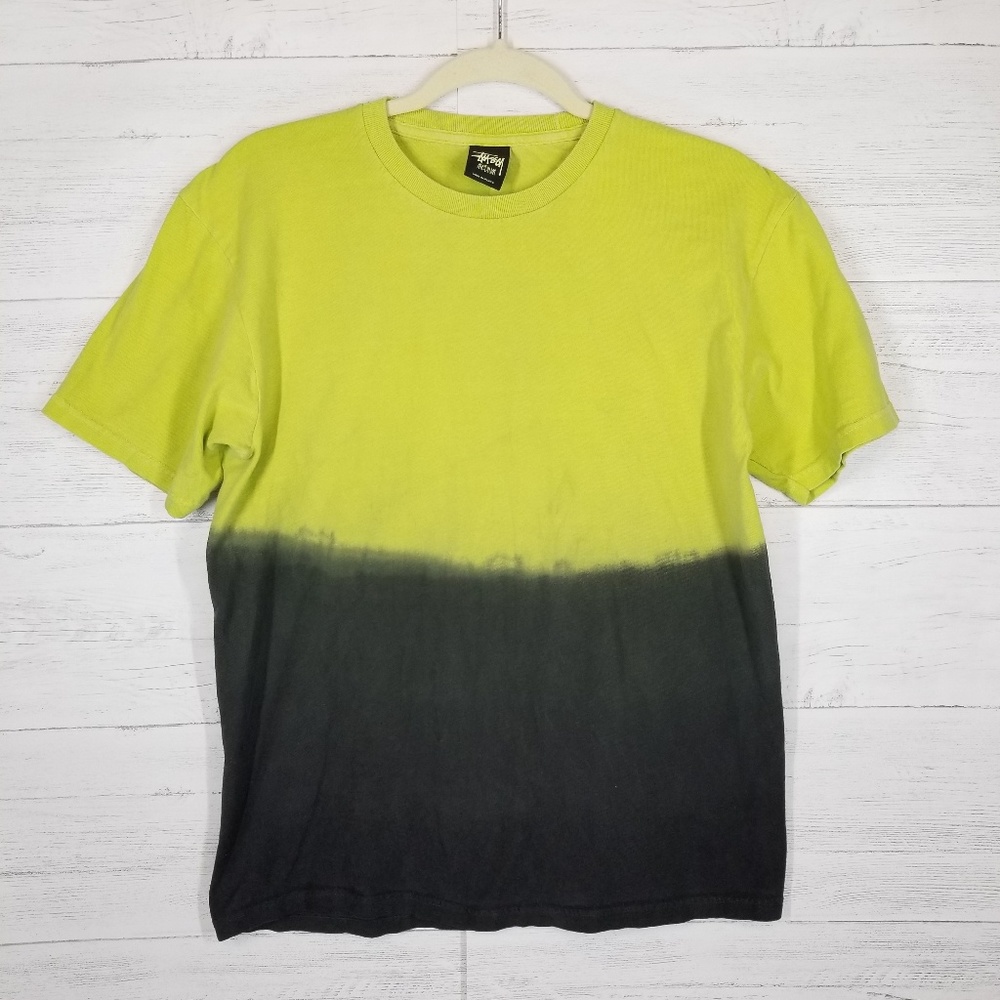 Stussy Tie Tye Dip Ombre Lime Green Shirt Medium
